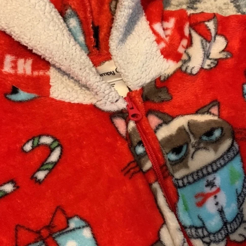 Grumpy Cat Hooded Lounge Union Suit Pajama Christmas Matching Family Pajamas - Picture 8 of 12